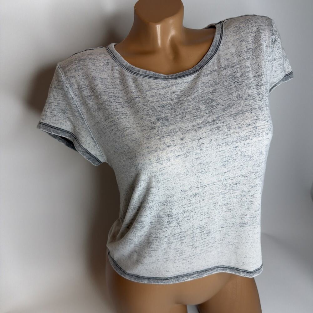 One Step Up Gray Baby Tee Top Small 100% Cotton Heather Grey Short Sleeve Crop S